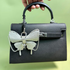 Silver & Black Patent Leather Butterfly Charm — product photograph 3
