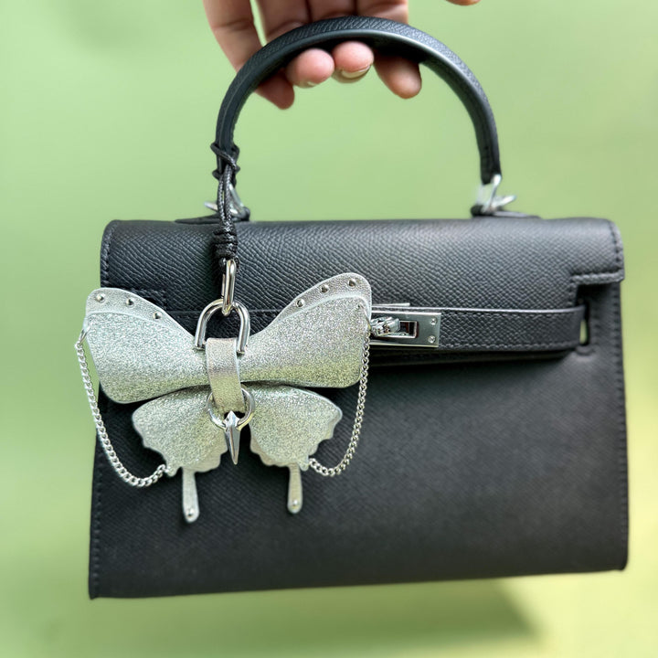 Silver & Black Patent Leather Butterfly Charm — product photograph 3