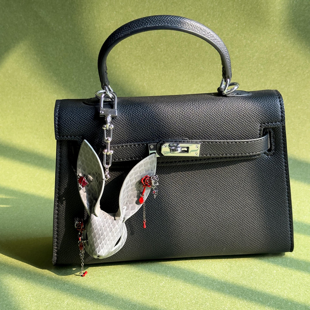 Grey Snakeskin Rose Rabbit Bag Charm — product photograph 3