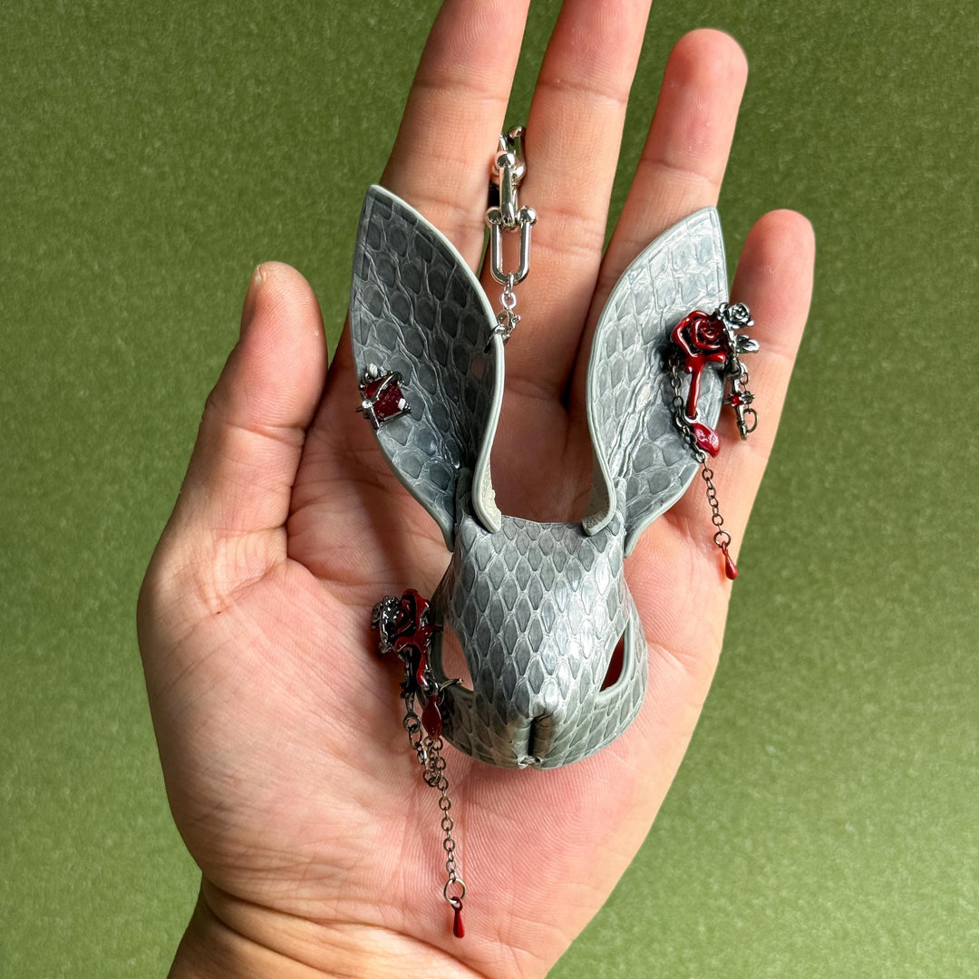 Grey Snakeskin Rose Rabbit Bag Charm — product photograph 2
