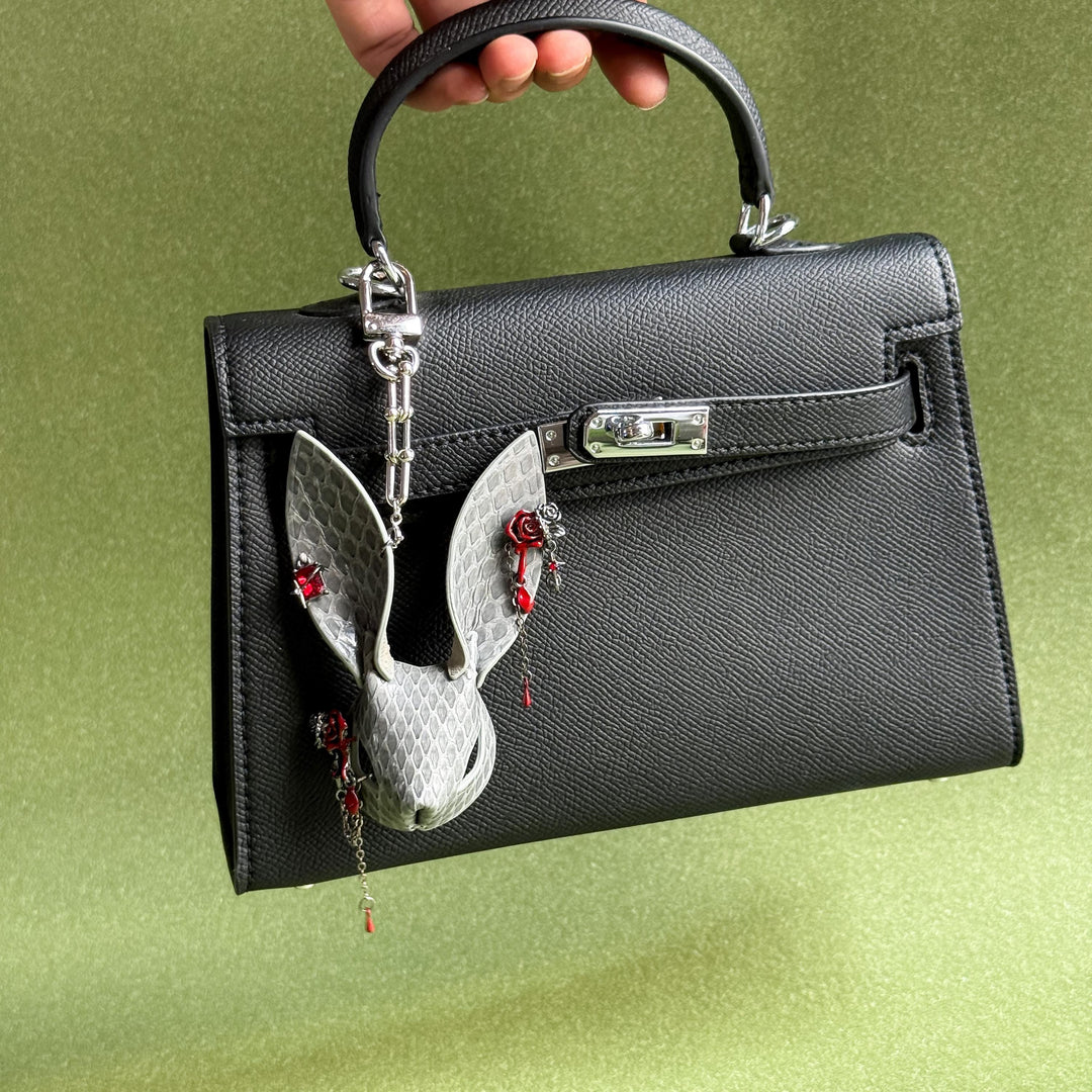 Grey Snakeskin Rose Rabbit Bag Charm — product photograph 4