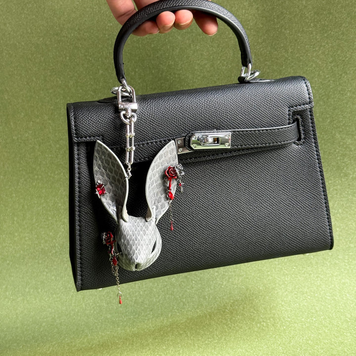 Grey Snakeskin Rose Rabbit Bag Charm — product photograph 4