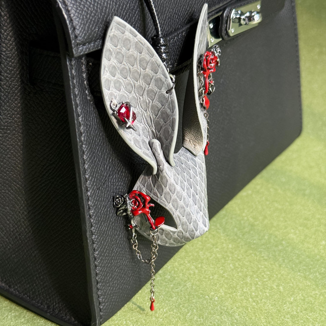 Grey Snakeskin Rose Rabbit Bag Charm — product photograph 5