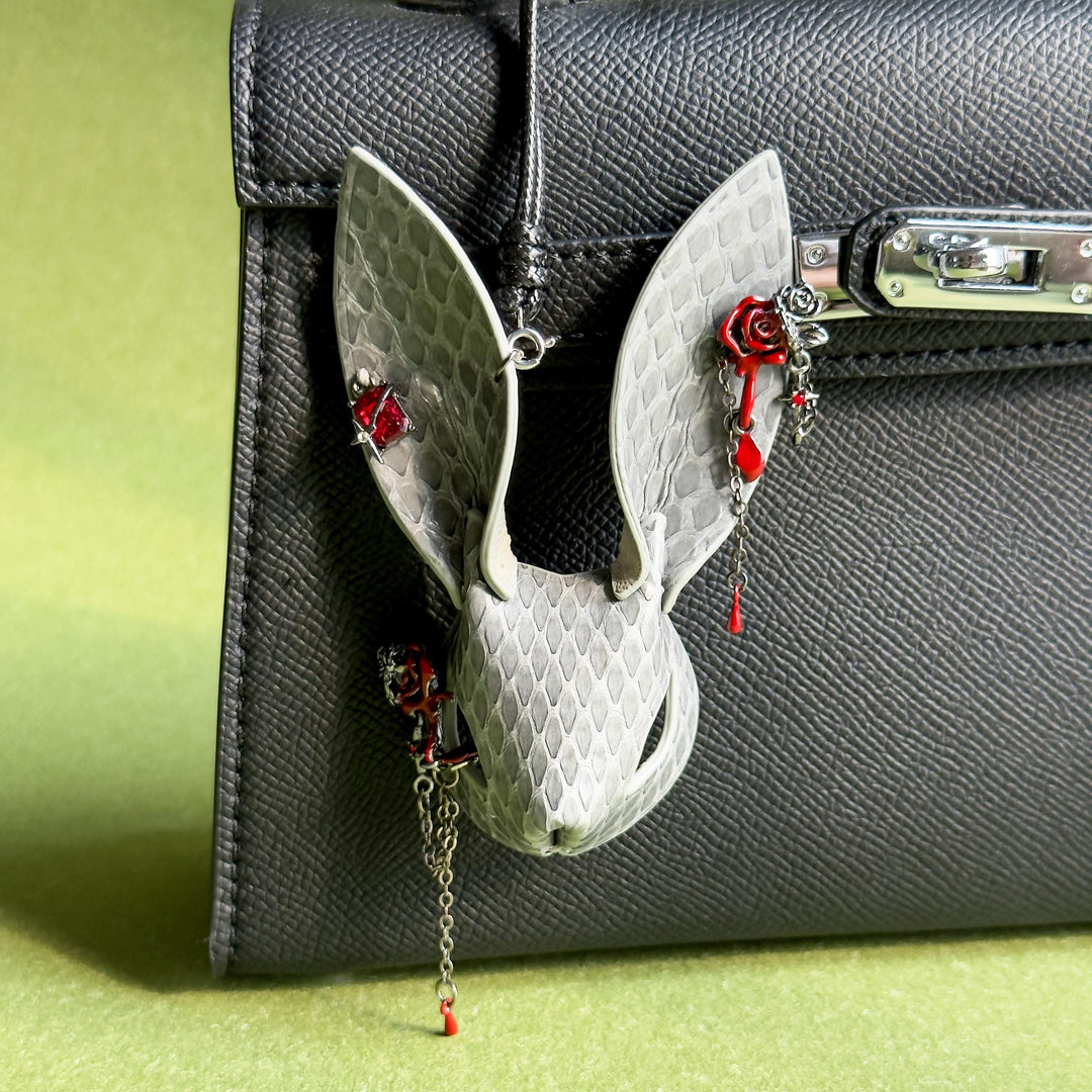 Grey Snakeskin Rose Rabbit Bag Charm — product photograph 1