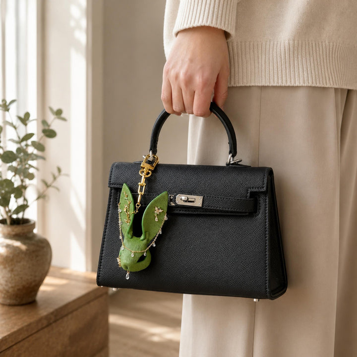 Woodland Green Leather Bunny Bag Charm — product photograph 4