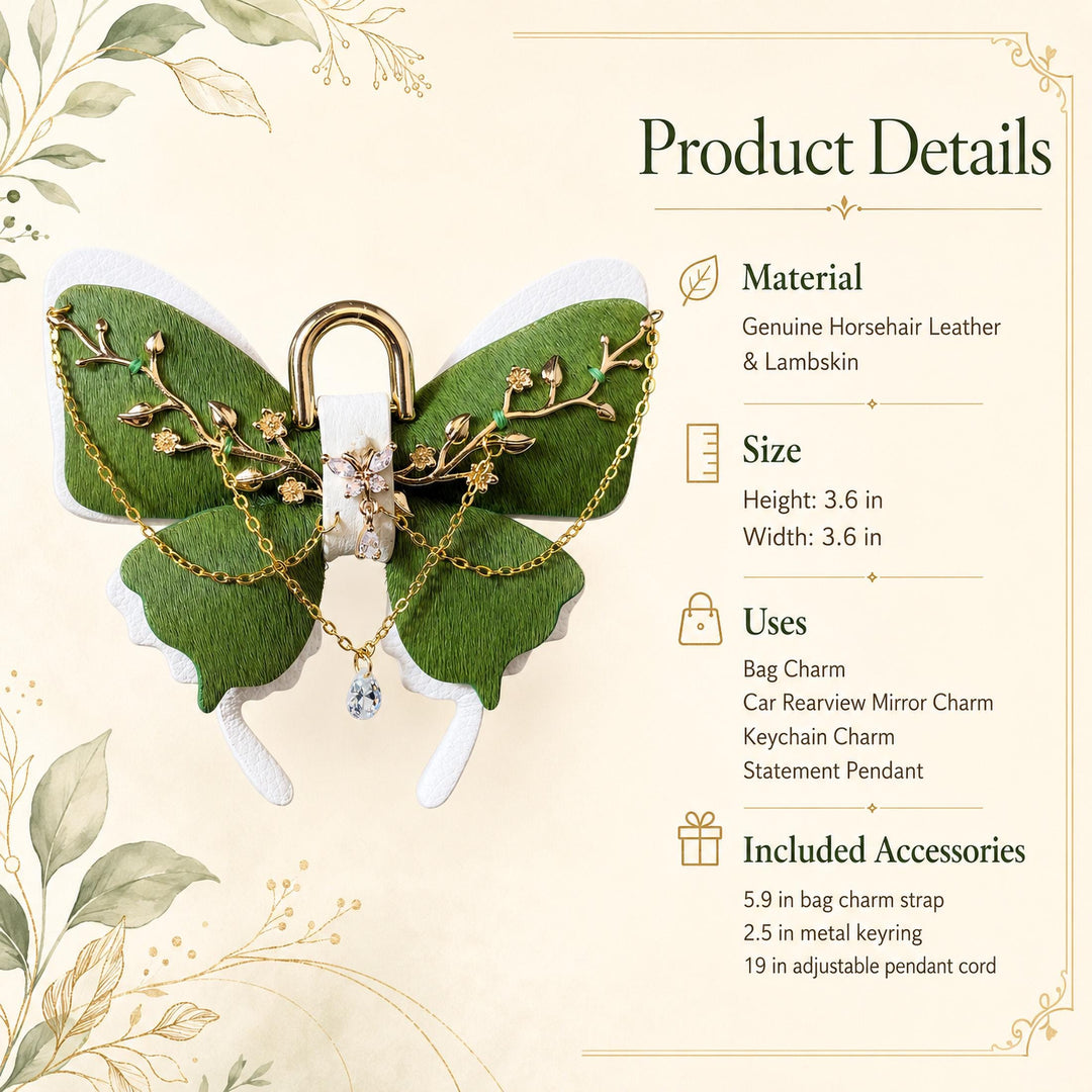 Green Floral Horsehair Butterfly Bag Charm — product photograph 5