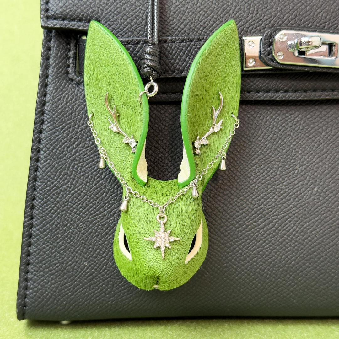 Green Horsehair Rabbit Bag Charm — product photograph 1