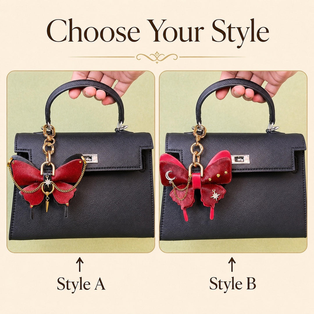 Burgundy Vintage Leather Butterfly Bag Charm — product photograph 9