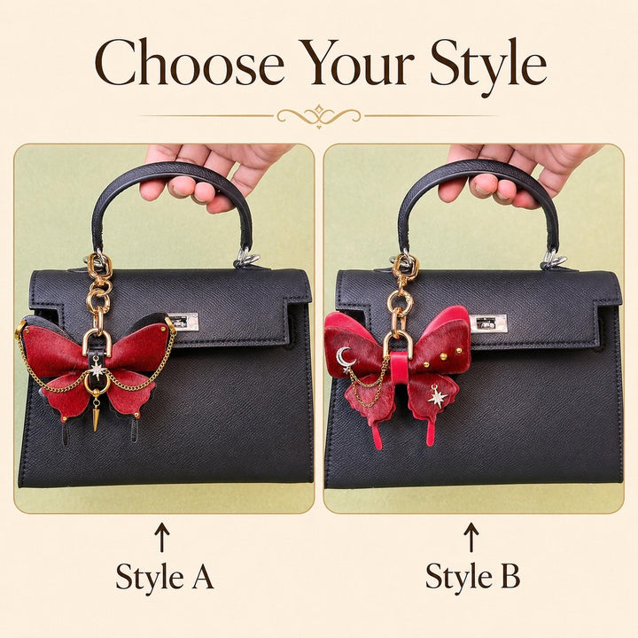 Burgundy Vintage Leather Butterfly Bag Charm — product photograph 9