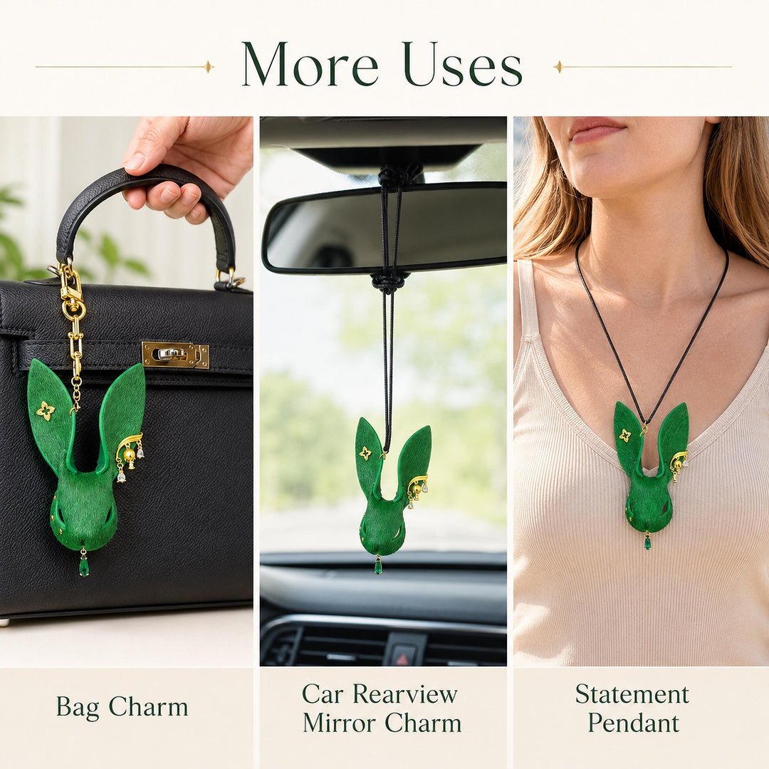 Forest Green Leather Rabbit Bag Charm — product photograph 4