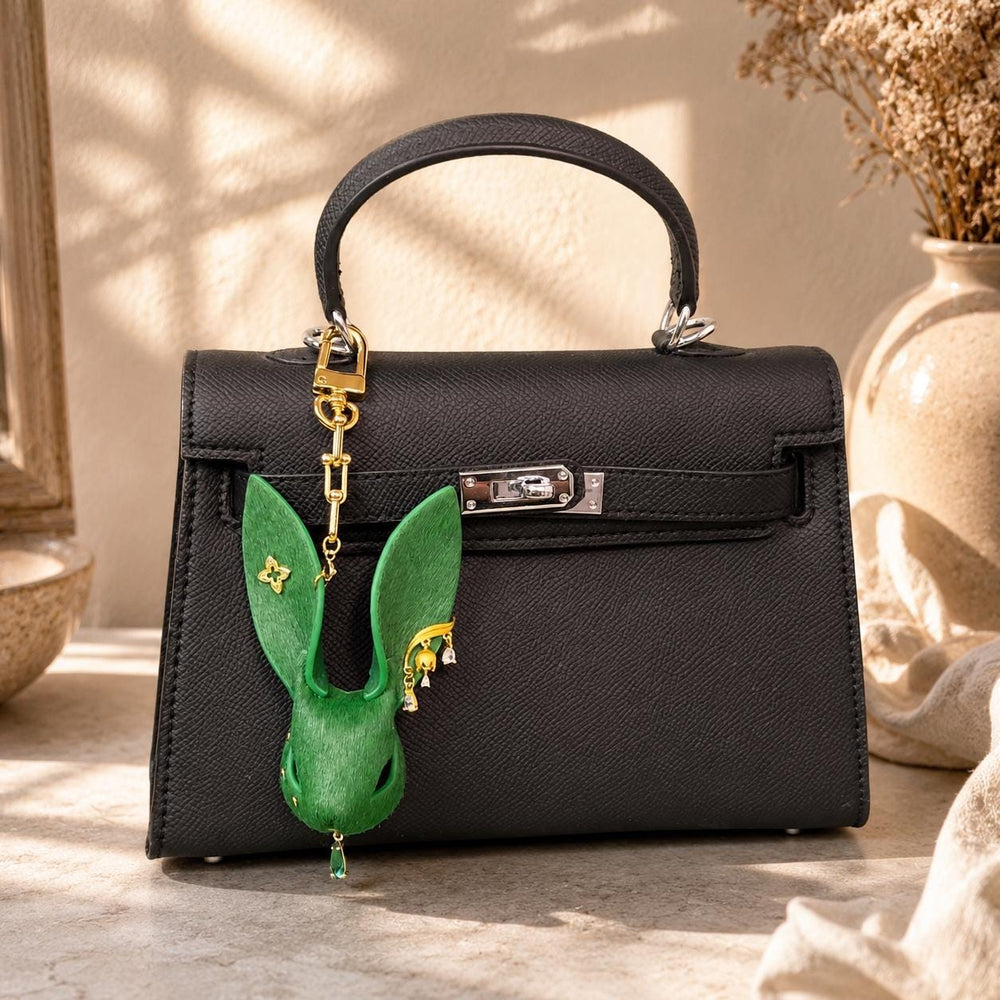 Forest Green Leather Rabbit Bag Charm — product photograph 2
