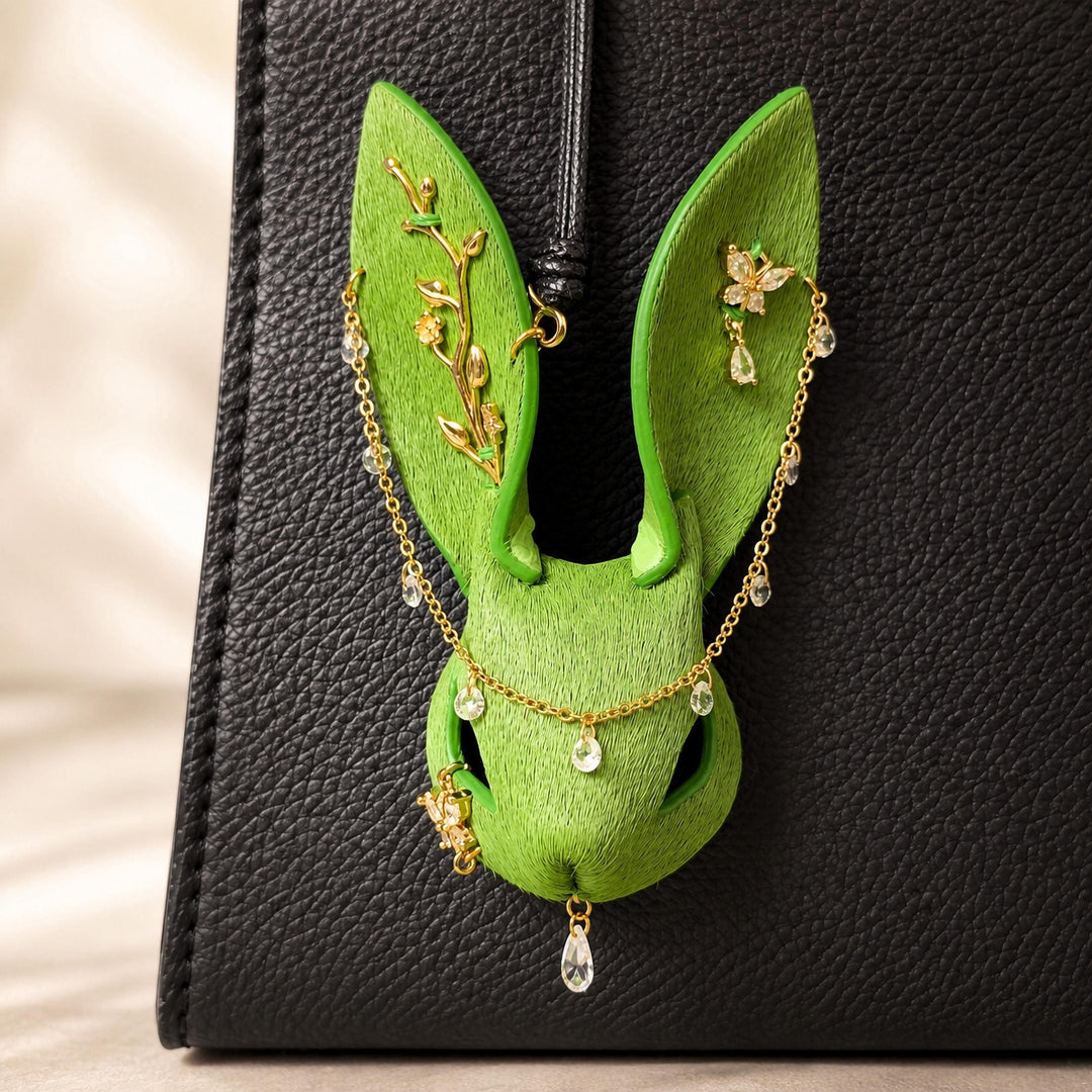 Woodland Green Leather Bunny Bag Charm — product photograph 1