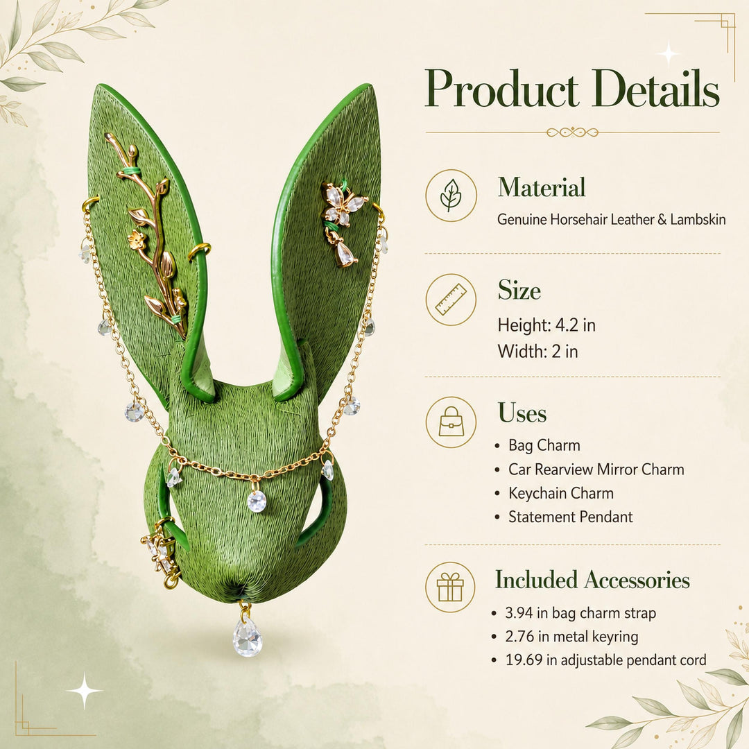 Woodland Green Leather Bunny Bag Charm — product photograph 6