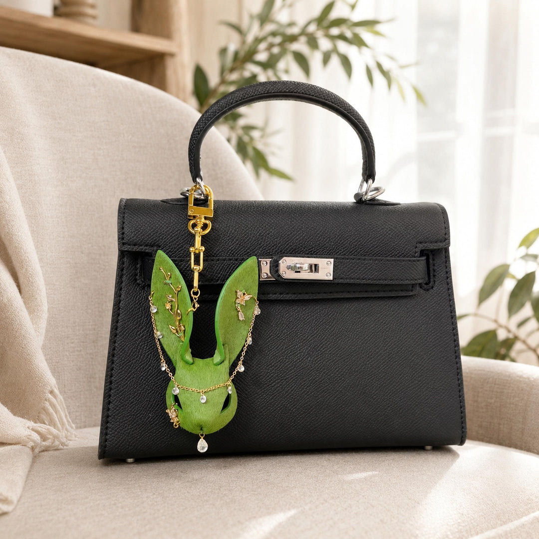 Woodland Green Leather Bunny Bag Charm — product photograph 3