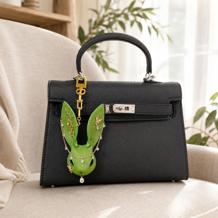 Woodland Green Leather Bunny Bag Charm — product photograph 3
