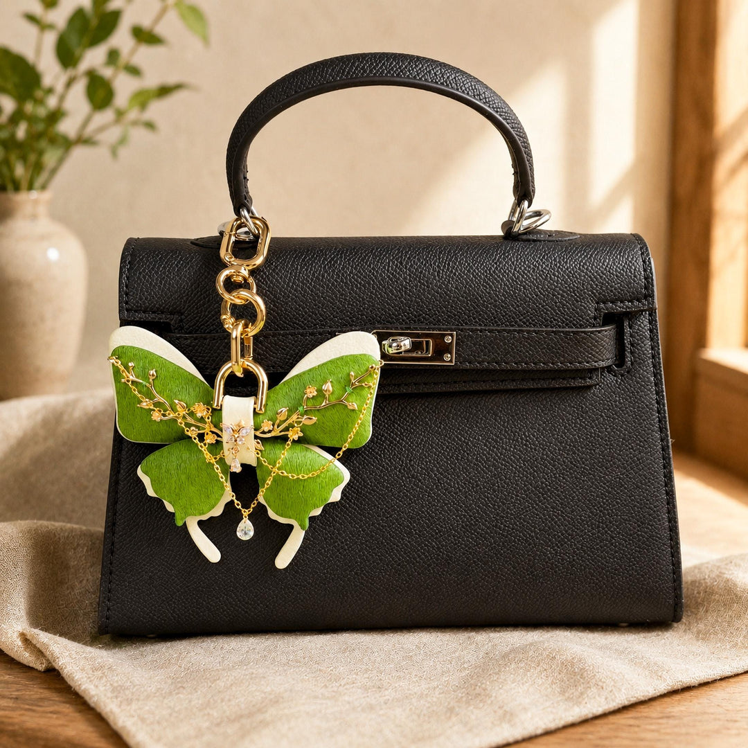 Green Floral Horsehair Butterfly Bag Charm — product photograph 3
