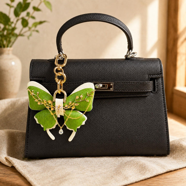 Green Floral Horsehair Butterfly Bag Charm — product photograph 3