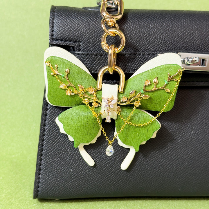 Green Floral Horsehair Butterfly Bag Charm — product photograph 1
