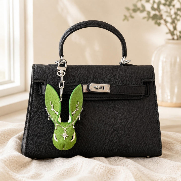 Green Horsehair Rabbit Bag Charm — product photograph 4