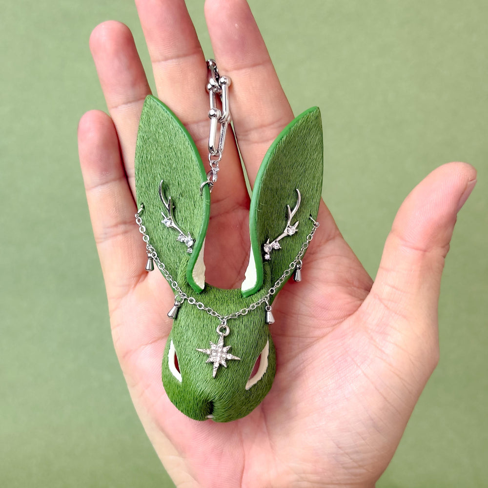 Green Horsehair Rabbit Bag Charm — product photograph 2