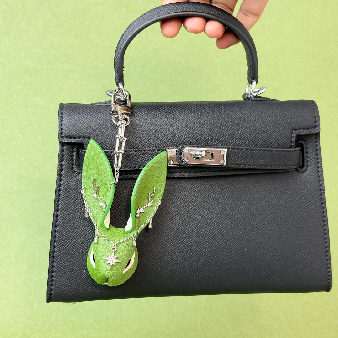 Green Horsehair Rabbit Bag Charm — product photograph 10