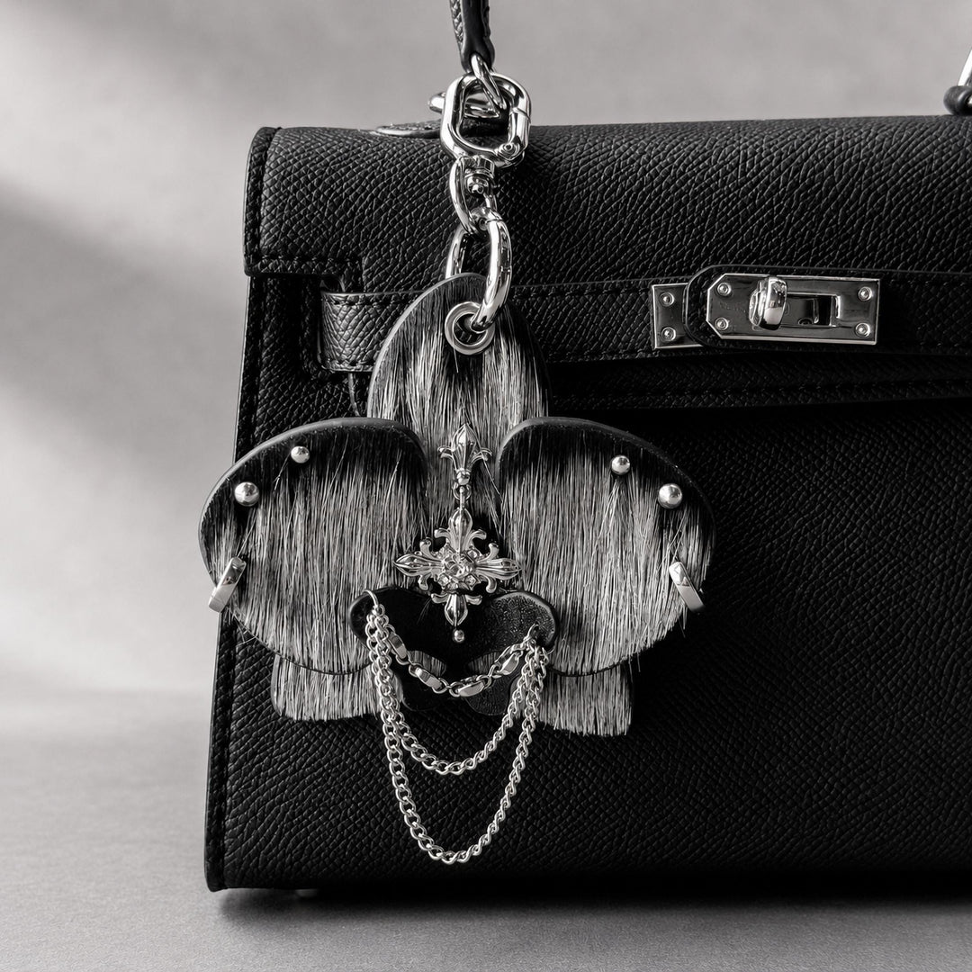 Silver Horsehair Leather Orchid Bag Charm — product photograph 1