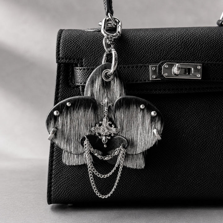 Silver Horsehair Leather Orchid Bag Charm — product photograph 1