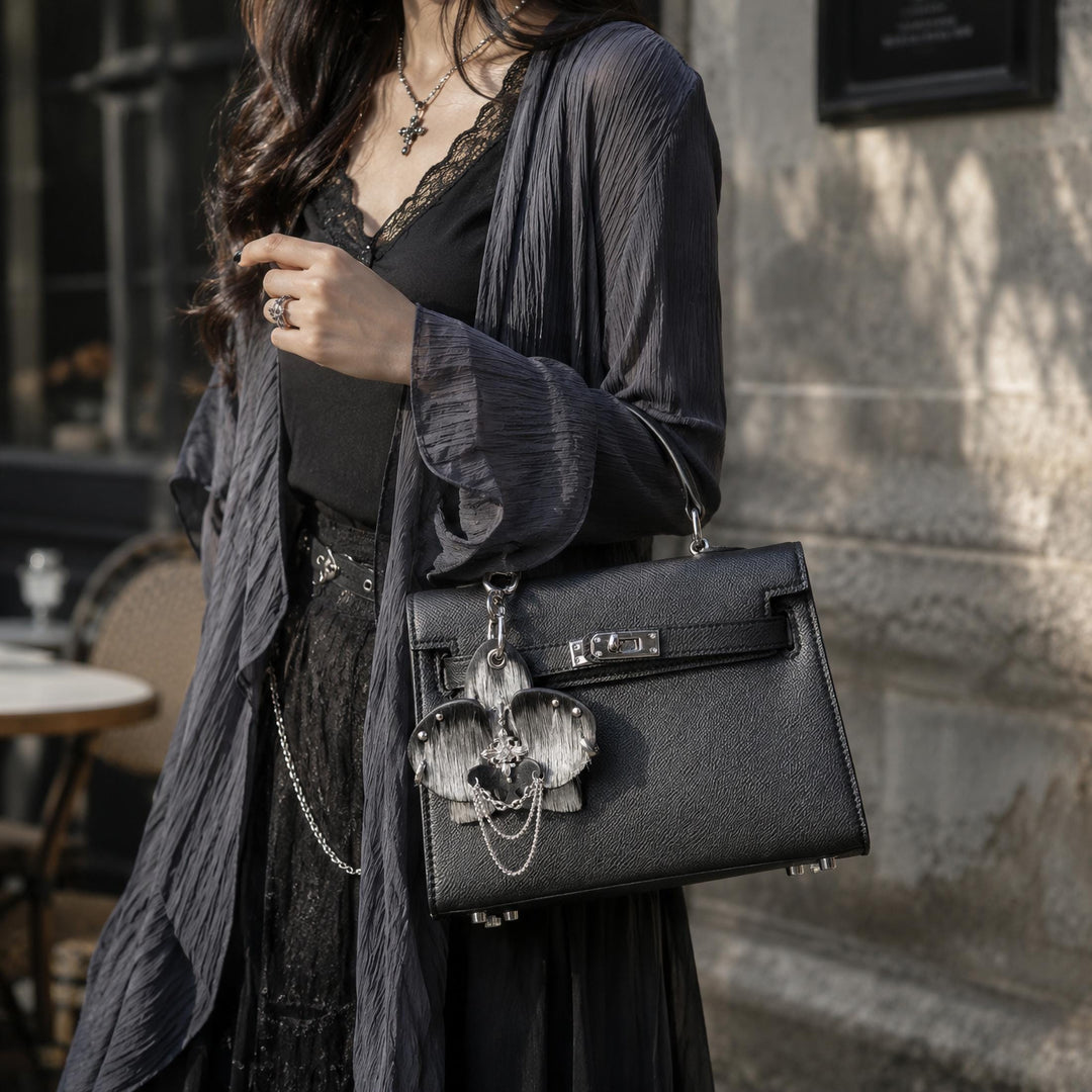 Silver Horsehair Leather Orchid Bag Charm — product photograph 7