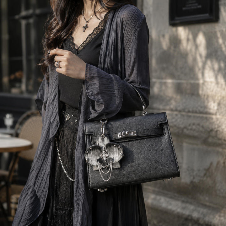 Silver Horsehair Leather Orchid Bag Charm — product photograph 7