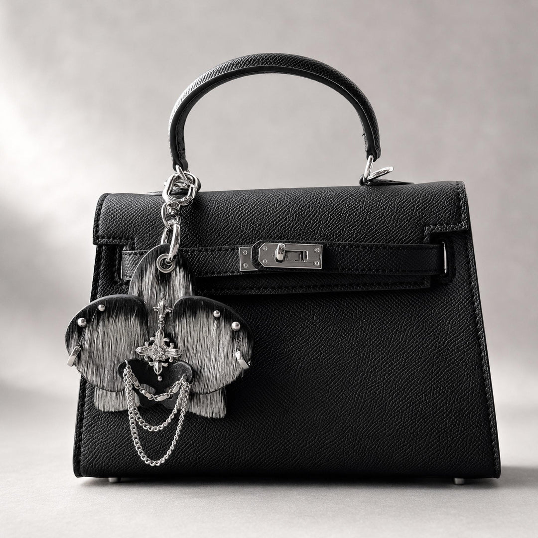 Silver Horsehair Leather Orchid Bag Charm — product photograph 3