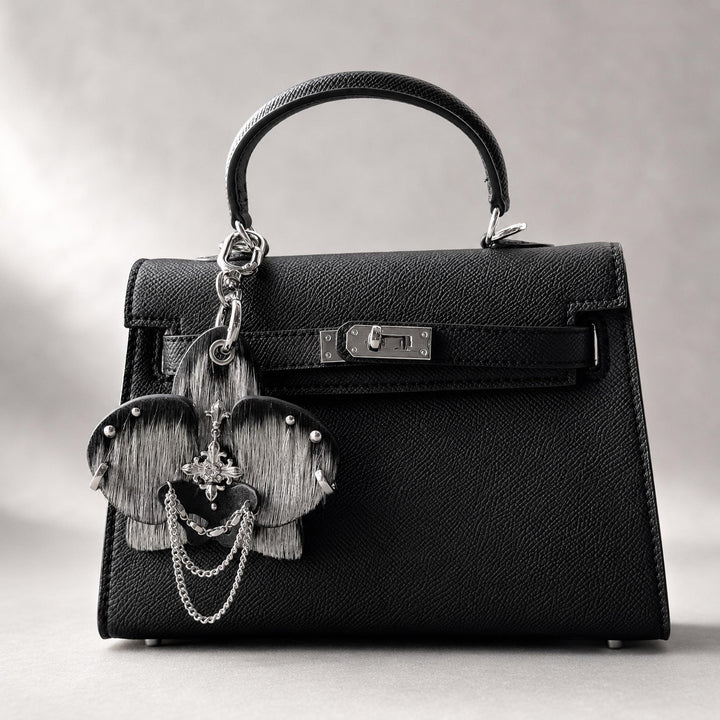 Silver Horsehair Leather Orchid Bag Charm — product photograph 3