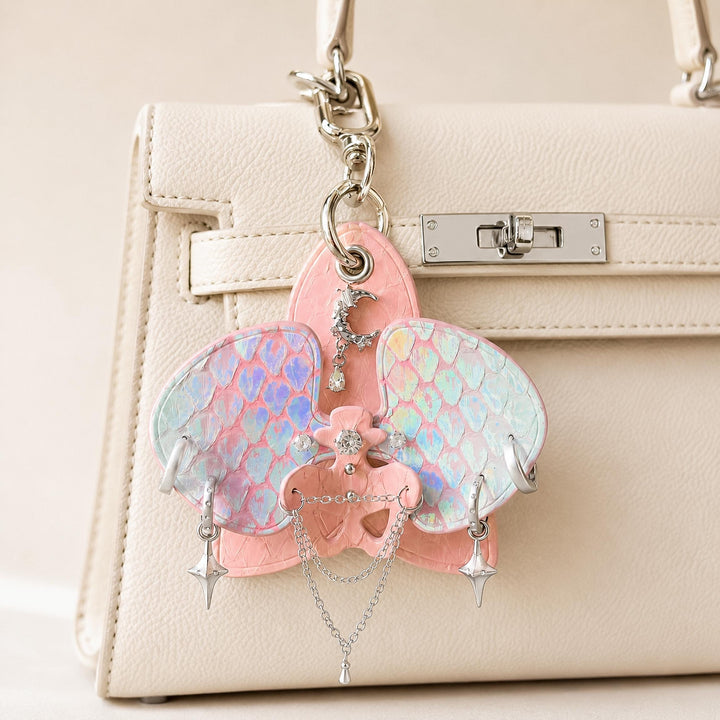 Iridescent Leather Orchid Bag Charm — product photograph 1