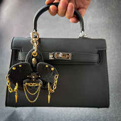 Black & Gold Leather Orchid Bag Charm — product photograph 4