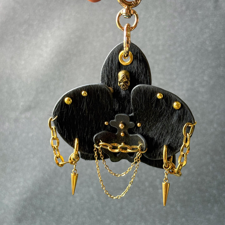 Black & Gold Leather Orchid Bag Charm — product photograph 10
