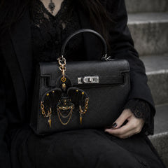 Black & Gold Leather Orchid Bag Charm — product photograph 3