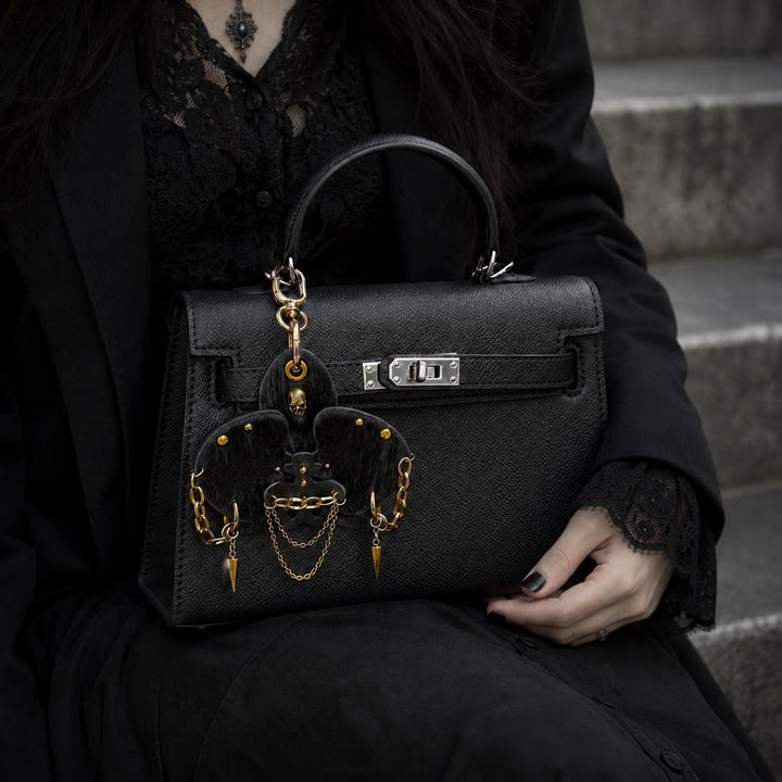 Black & Gold Leather Orchid Bag Charm — product photograph 3