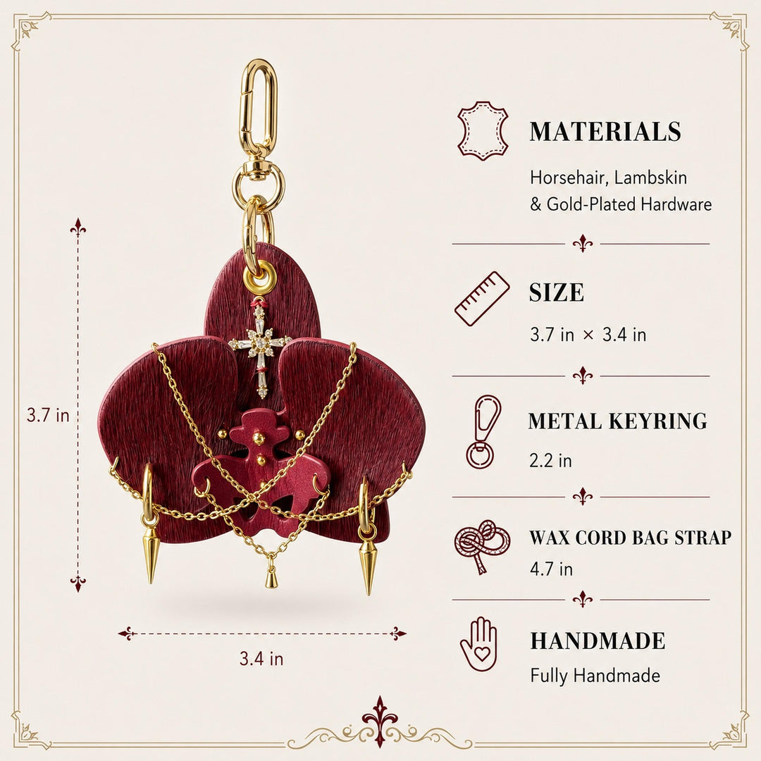 Burgundy Leather Orchid Flower Bag Charm — product photograph 6
