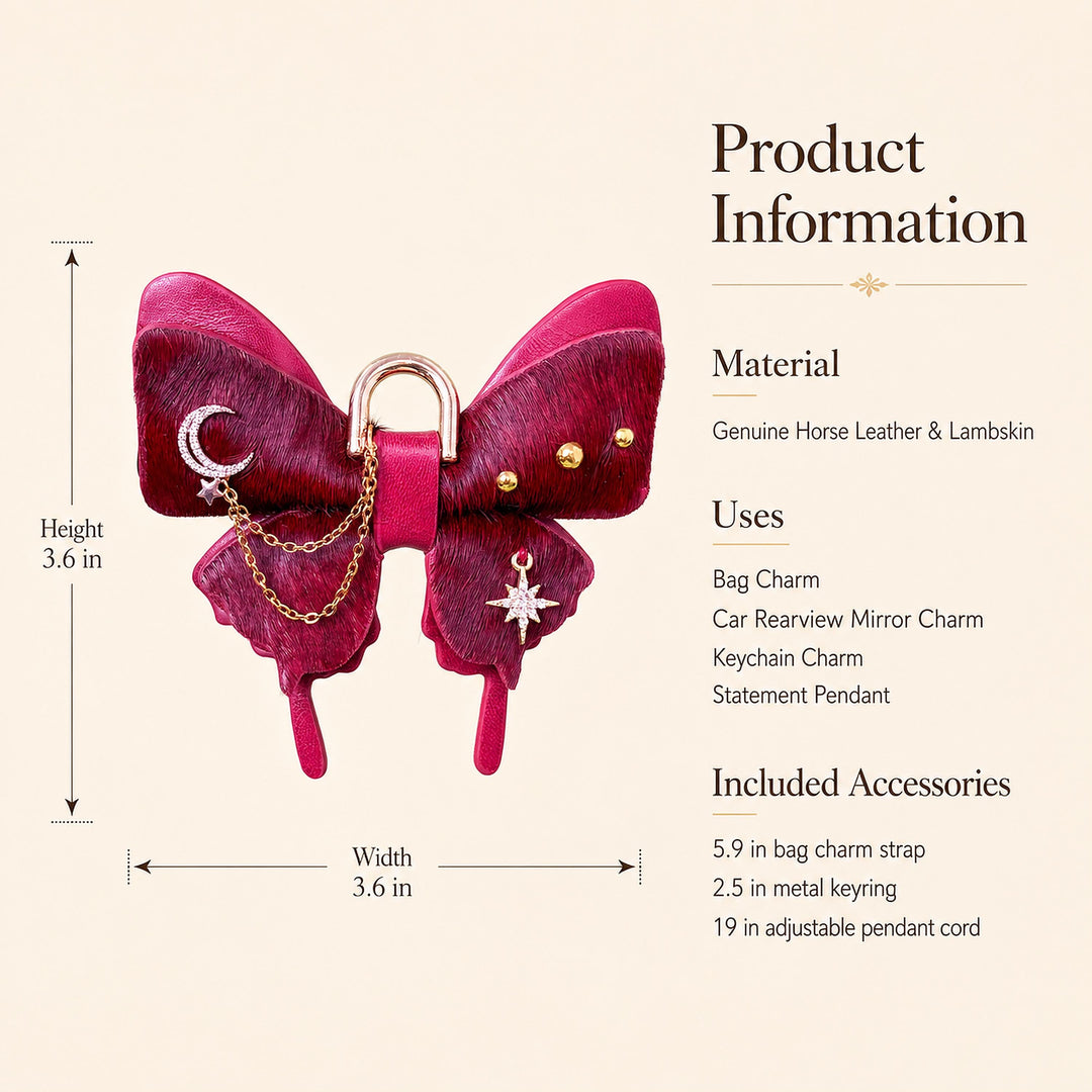 Burgundy Vintage Leather Butterfly Bag Charm — product photograph 8