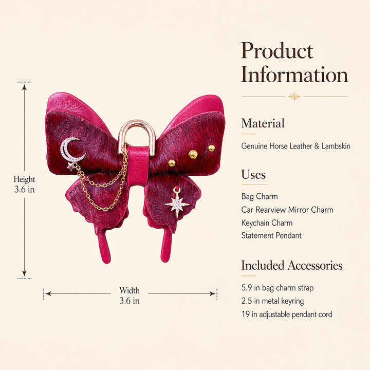 Burgundy Vintage Leather Butterfly Bag Charm — product photograph 8