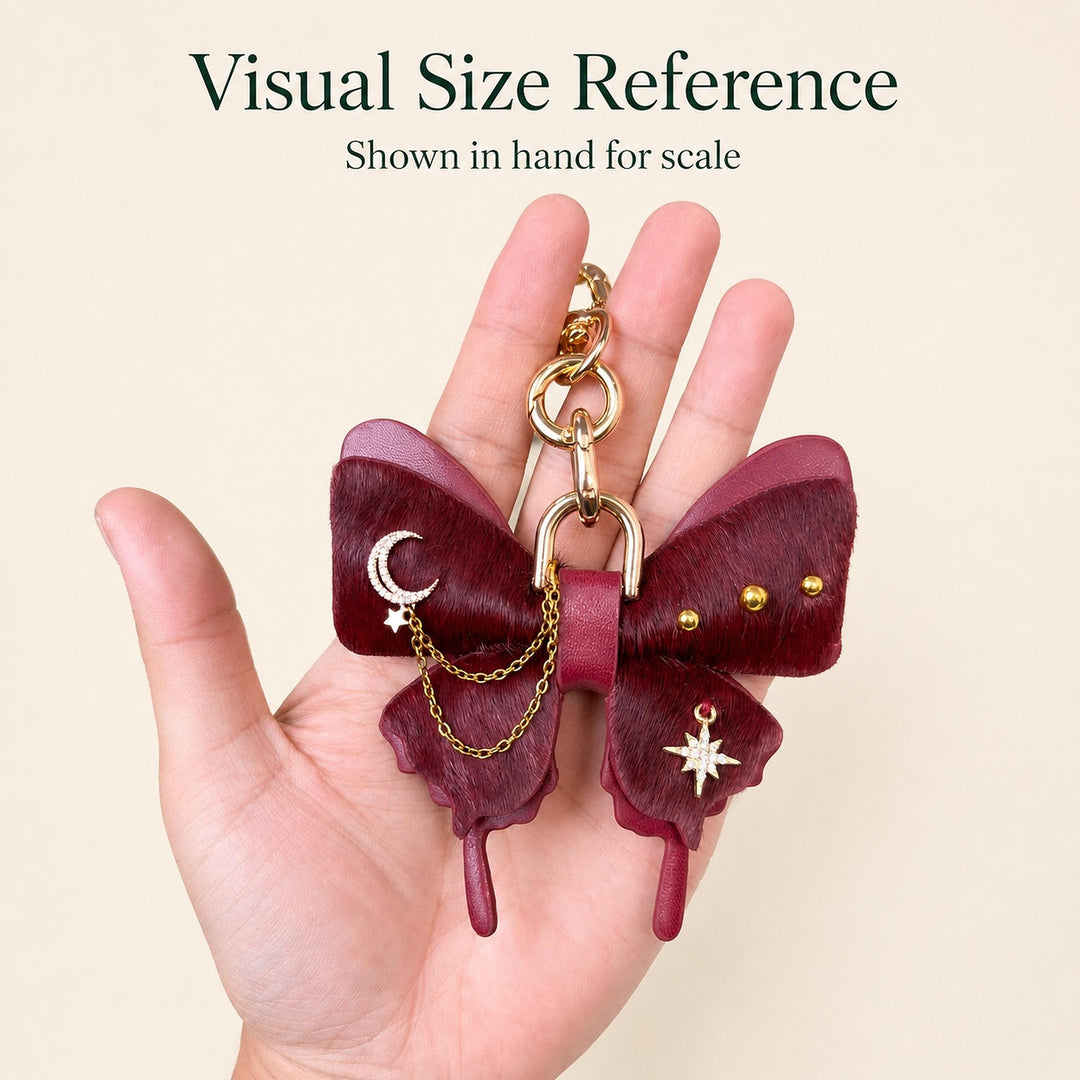 Burgundy Vintage Leather Butterfly Bag Charm — product photograph 7
