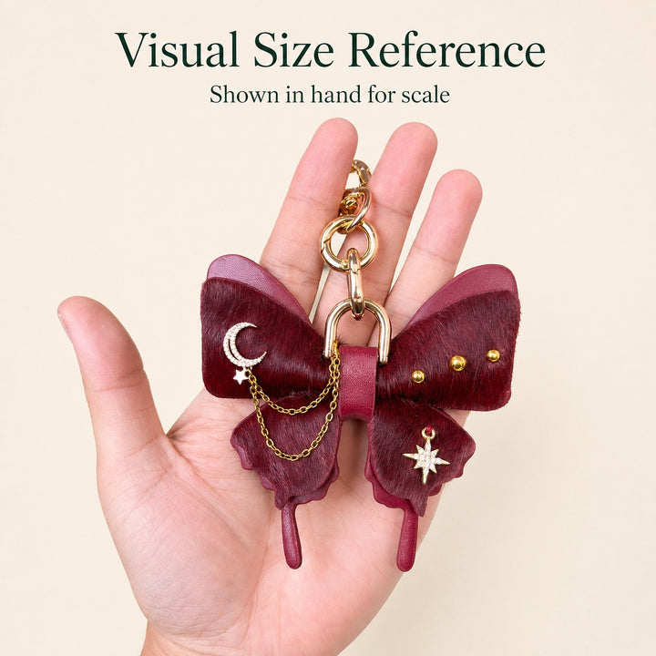 Burgundy Vintage Leather Butterfly Bag Charm — product photograph 7