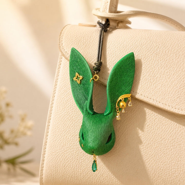 Forest Green Leather Rabbit Bag Charm — product photograph 1