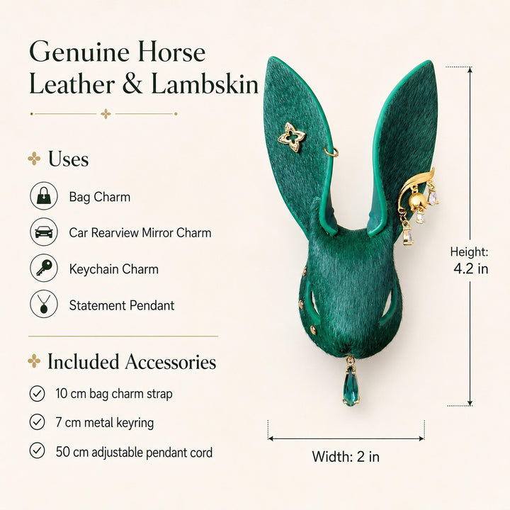 Forest Green Leather Rabbit Bag Charm — product photograph 6