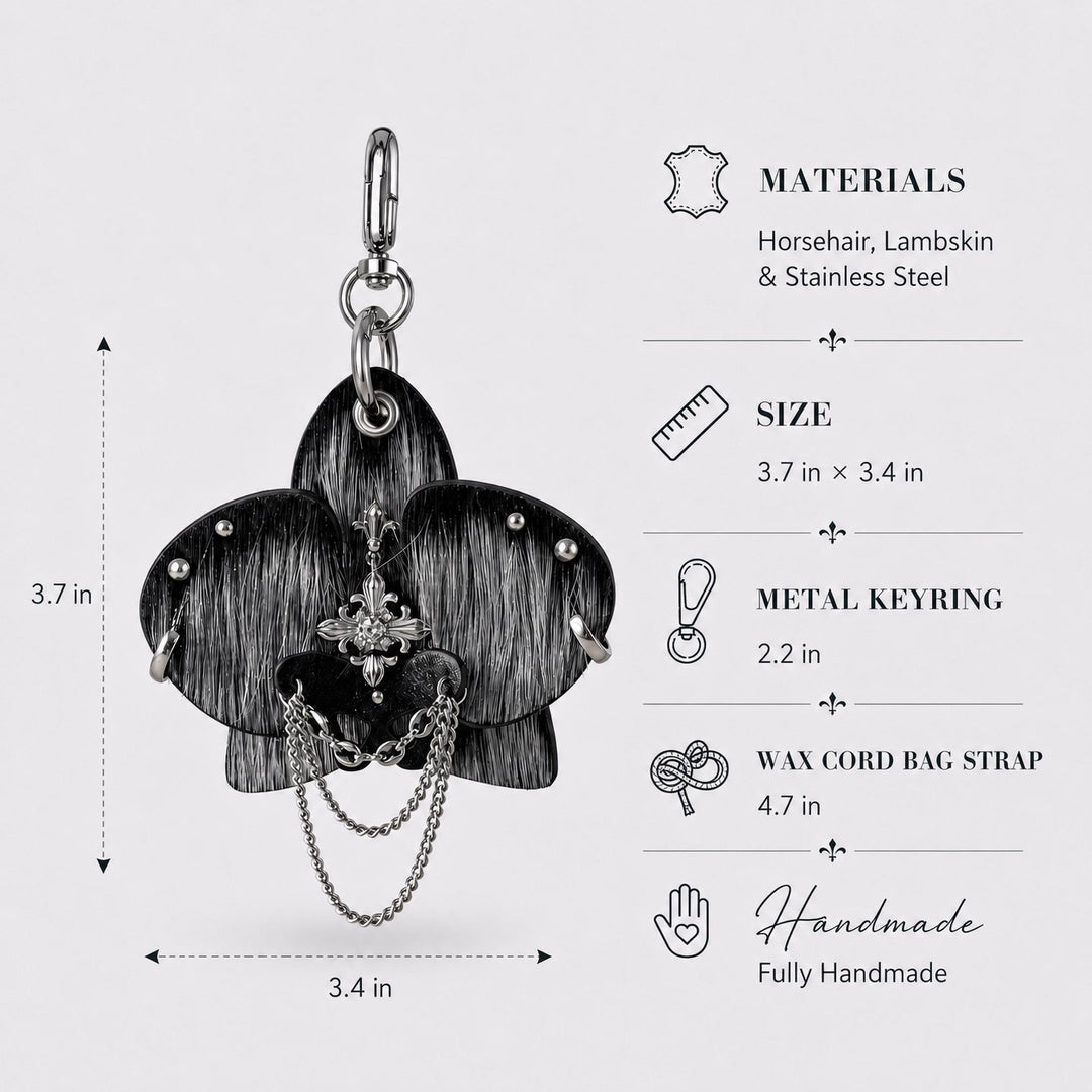 Silver Horsehair Leather Orchid Bag Charm — product photograph 5