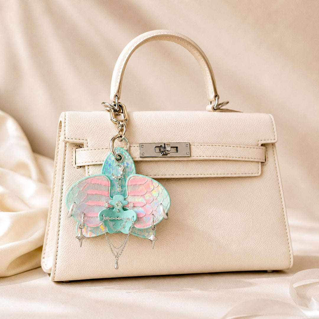 Iridescent Leather Orchid Bag Charm — product photograph 6