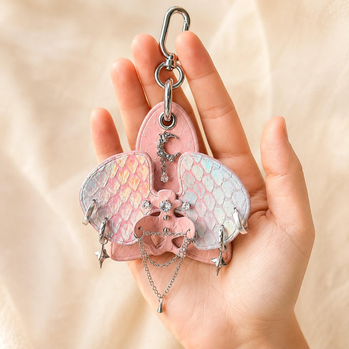 Iridescent Leather Orchid Bag Charm — product photograph 2