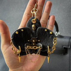 Black & Gold Leather Orchid Bag Charm — product photograph 8