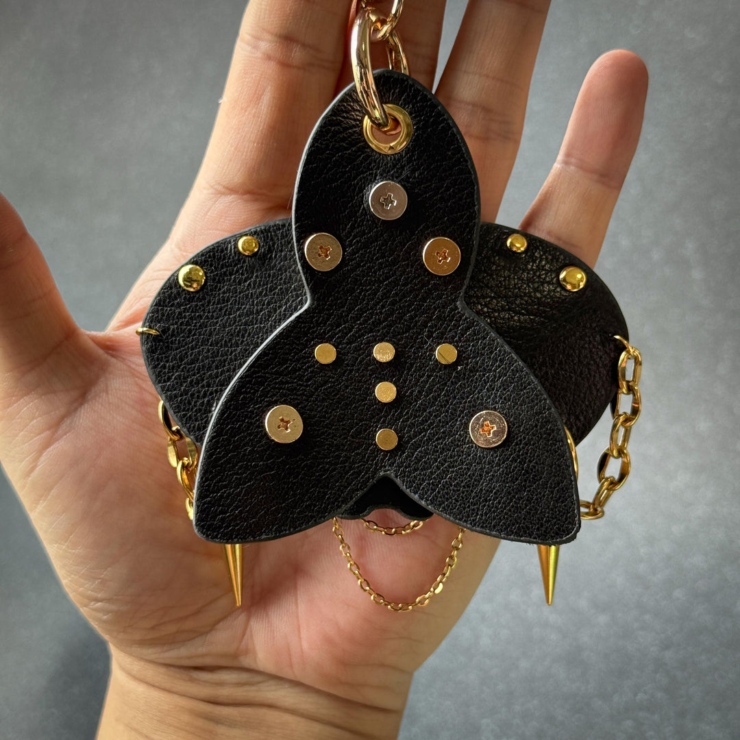 Black & Gold Leather Orchid Bag Charm — product photograph 9