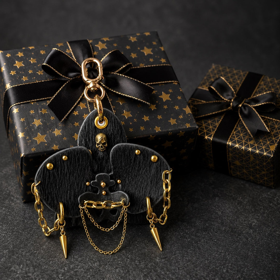 Black & Gold Leather Orchid Bag Charm — product photograph 7