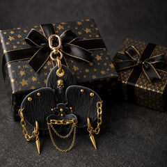 Black & Gold Leather Orchid Bag Charm — product photograph 7